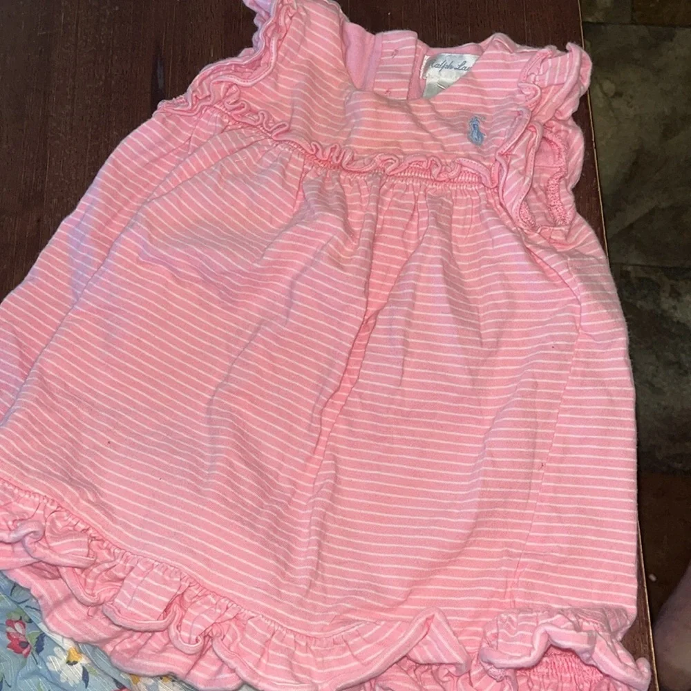 Ralph Lauren Pink Striped Ruffle Tank with Floral Bloomers